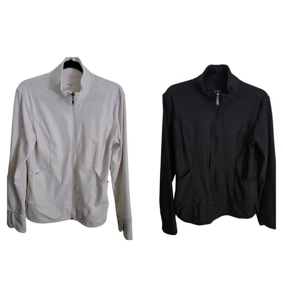 Danskin Now Lot Of 2 Black White Full Zip Mock Neck Track Jacket Size L - Picture 1 of 15